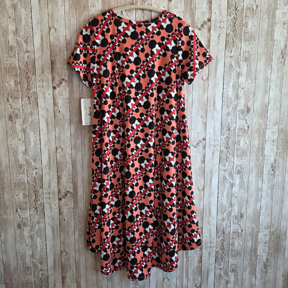 Women's LuLaRoe Disney Carly Dress XS Peach Red Mickey Mouse Print - Picture 6 of 8